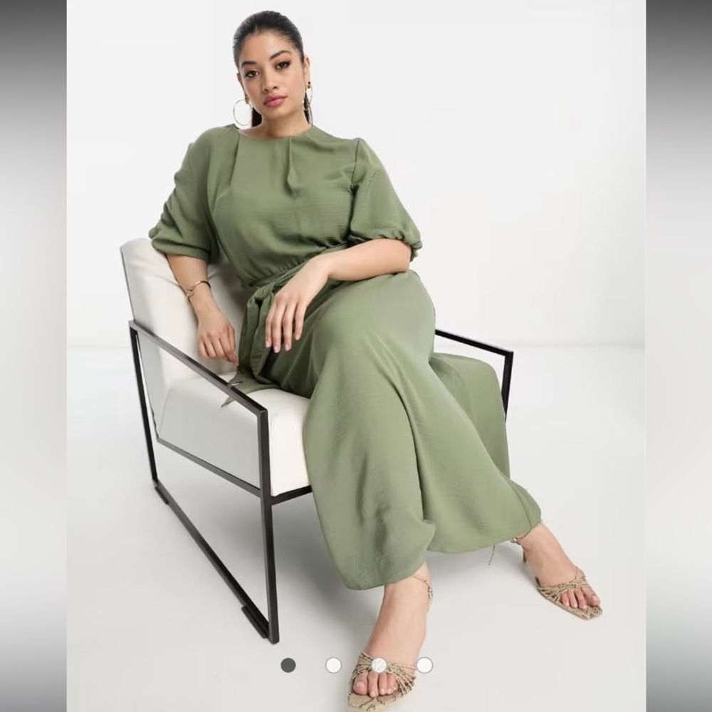 ASOS Curve Green Puff Sleeve Maxi Dress